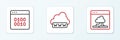 Set line Cloud technology data transfer, Binary code and Web development icon. Vector Royalty Free Stock Photo