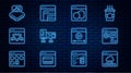 Set line Cloud technology data transfer, Browser setting, Software, Computer monitor screen, with shield, Processor Royalty Free Stock Photo
