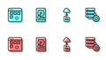 Set line Cloud technology data transfer, Loading window, Hard disk drive HDD and Server and gear icon. Vector