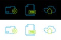 Set line Cloud upload, Add new folder and PSD file document icon. Vector Royalty Free Stock Photo