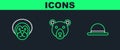 Set line Clown hat, Wild lion and Bear head icon. Vector Royalty Free Stock Photo