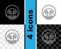 Set line Clown head icon isolated on black and white, transparent background. Vector Royalty Free Stock Photo