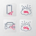 Set line CO2 emissions in cloud, Car sharing, Methane reduction and Flight mode the mobile icon. Vector Royalty Free Stock Photo