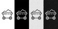 Set line Coal mine trolley icon isolated on black and white background. Factory coal mine trolley. Vector Illustration Royalty Free Stock Photo