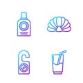 Set line Cocktail and alcohol drink, Please do not disturb, Sunscreen spray bottle and Scallop sea shell. Gradient color Royalty Free Stock Photo