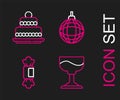 Set line Cocktail, Candy, Disco ball and Cake icon. Vector