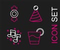 Set line Cocktail, Music note, tone, Party hat and Candy icon. Vector