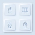 Set line Cocktail, Shot glass, Champagne bottle and and Glass of beer. White square button. Vector