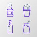 Set line Cocktail, Wine bottle, Glass of beer and Whiskey icon. Vector