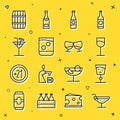 Set line Cocktail, Wine glass, Beer bottle, Glass of whiskey, Wooden barrel and cognac or brandy icon. Vector Royalty Free Stock Photo