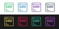 Set line Code terminal icon isolated on black and white background. Browser window with command line. Command panel Royalty Free Stock Photo