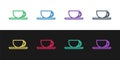 Set line Coffee cup icon isolated on black and white background. Tea cup. Hot drink coffee. Vector Illustration Royalty Free Stock Photo