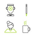 Set line Coffee cup, Teacher, Pencil with eraser and Award icon. Vector