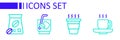 Set line Coffee cup, to go, Espresso tonic coffee and Bag beans icon. Vector