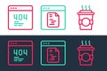 Set line Coffee cup to go, Page with a 404 error and Software icon. Vector Royalty Free Stock Photo