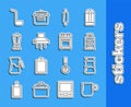 Set line Coffee cup, turk, Grater, Rolling pin, Kitchen extractor fan, Blender, ladle and Oven icon. Vector Royalty Free Stock Photo