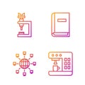 Set line Coffee machine, Social network, Microscope and User manual. Gradient color icons. Vector Royalty Free Stock Photo