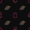 Set line Coffee moca pot, Grape fruit and Picture on seamless pattern. Vector