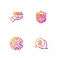 Set line Coin money with dollar, American star shield, USA Independence day and Shield stars. Gradient color icons Royalty Free Stock Photo