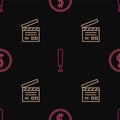 Set line Coin money with dollar, Movie clapper and Baseball bat on seamless pattern. Vector