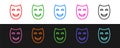 Set line Comedy theatrical mask icon isolated on black and white background. Vector