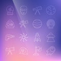 Set line Comet falling down fast, UFO flying spaceship, Radar, Telescope, Space capsule, Astronaut helmet and Planet Royalty Free Stock Photo