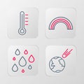 Set line Comet falling down fast, Water drop, Rainbow and Meteorology thermometer icon. Vector Royalty Free Stock Photo