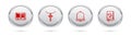 Set line The commandments, Christian cross on chain, Church bell and Holy book of Koran. Silver circle button. Vector Royalty Free Stock Photo