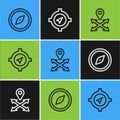 Set line Compass, Location and icon. Vector