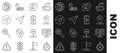 Set line Compass, Monitor and folded map with location, Map pointer star, house, Paper airplane, Location the globe and