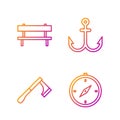 Set line Compass, Wooden axe, Bench and Anchor. Gradient color icons. Vector