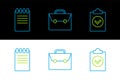 Set line Completed task, Notebook and Briefcase icon. Vector