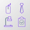 Set line Completed task, Table lamp, Tie and Computer mouse icon. Vector