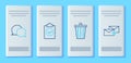 Set line Completed task, Trash can, Speech bubble chat and Envelope icon. Vector