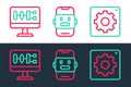 Set line Computer api interface, Algorithm and Chat bot icon. Vector Royalty Free Stock Photo