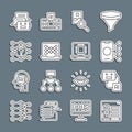 Set line Computer api interface, Artificial intelligence robot, Neural network, Photo retouching, Chat and Processor CPU Royalty Free Stock Photo