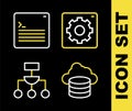 Set line Computer api interface, Cloud database, Algorithm and Web developer programming code icon. Vector Royalty Free Stock Photo
