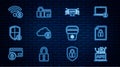 Set line Computer api interface, Document and lock, Cloud computing, Shield security with, Wifi locked, Cooler bag and