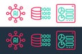 Set line Computer api interface, Neural network and Binary code icon. Vector Royalty Free Stock Photo