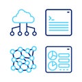 Set line Computer api interface, Neural network, Web developer programming code and Network cloud connection icon Royalty Free Stock Photo