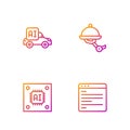 Set line Computer api interface, Processor with microcircuits CPU, Autonomous smart car and Waiter robot. Gradient color Royalty Free Stock Photo