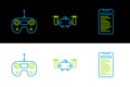 Set line Computer api interface, Remote control and Drone flying with action camera icon. Vector Royalty Free Stock Photo