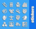 Set line Computer api interface, Robot for maintenance, Humanoid robot, Soldering iron and Waiter icon. Vector Royalty Free Stock Photo