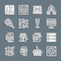 Set line Computer api interface, Server, Data, Algorithm, Neural network, Processor CPU, and icon. Vector Royalty Free Stock Photo