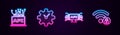 Set line Computer api interface, Time Management, and Wifi locked. Glowing neon icon. Vector Royalty Free Stock Photo