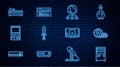 Set line Computer, Coin for game, network, Sword, Retro arcade machine, Video console, and Create account screen icon Royalty Free Stock Photo