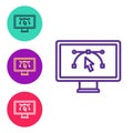 Set line Computer display with vector design program icon isolated on isolated on white background. Photo editor Royalty Free Stock Photo
