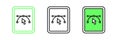 Set line Computer display with vector design program icon isolated on isolated on white background. Photo editor