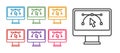 Set line Computer display with vector design program icon isolated on isolated on white background. Photo editor Royalty Free Stock Photo