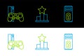 Set line Computer, Game console with joystick and Star icon. Vector Royalty Free Stock Photo